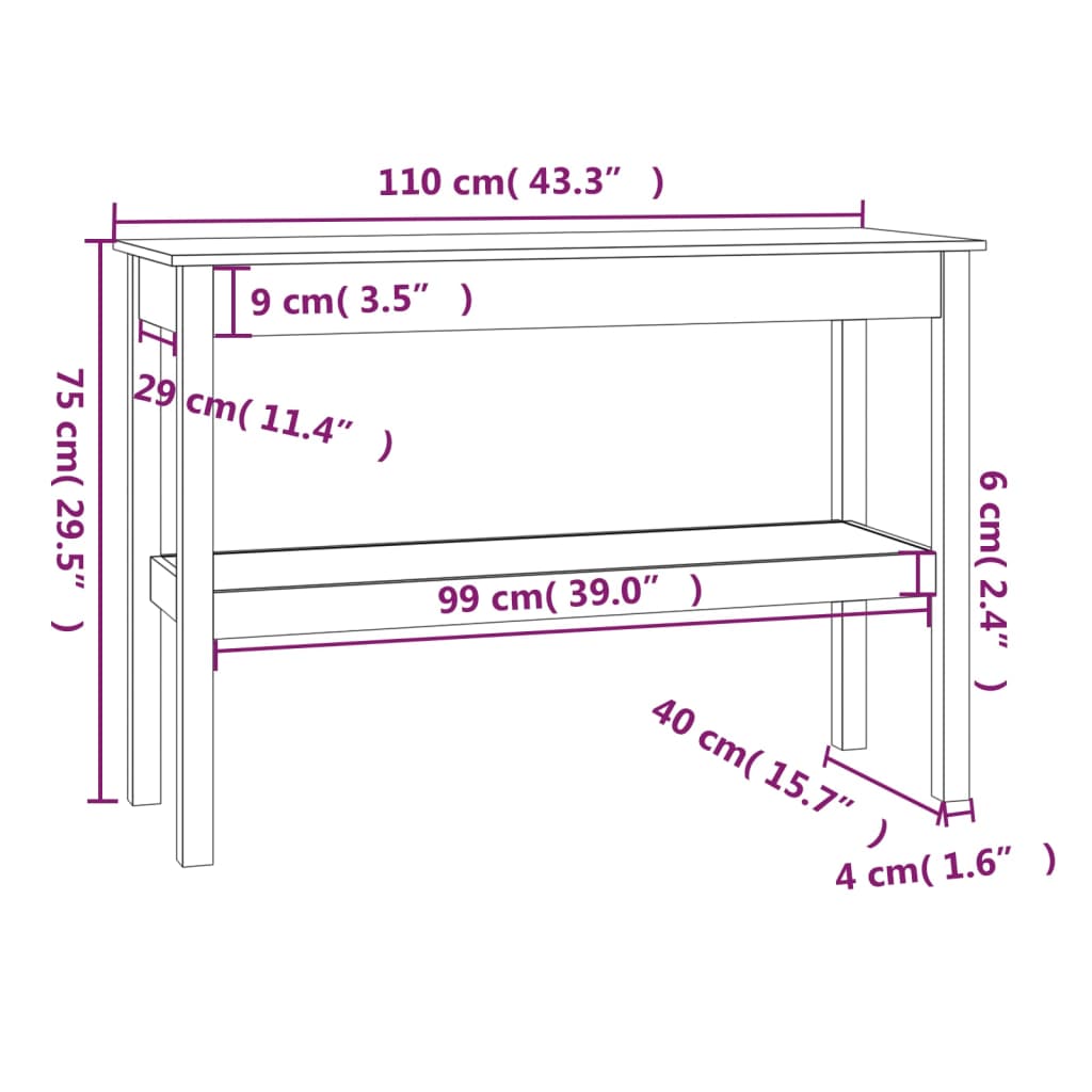 vidaXL Konsolentisch Weiß 110x40x75 cm Massivholz Kiefer