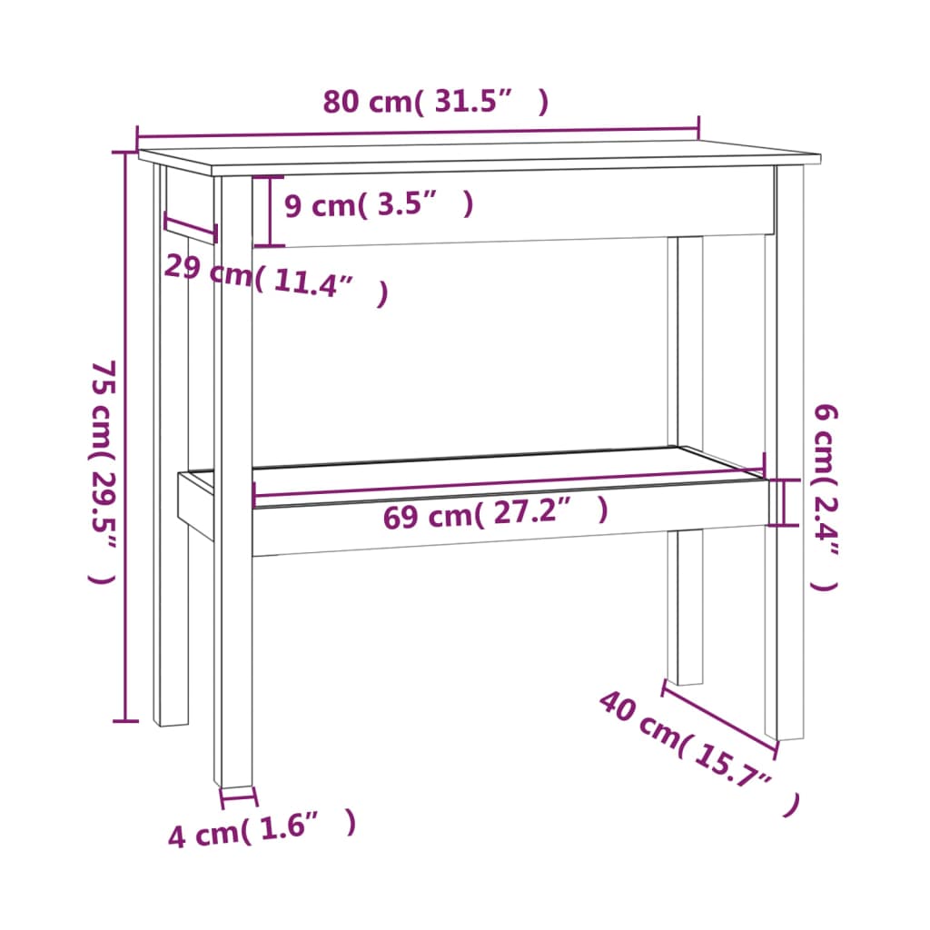 vidaXL Konsolentisch Weiß 80x40x75 cm Massivholz Kiefer