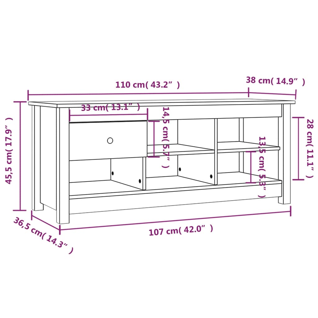 Schuhschrank 110x38x45,5 cm Massivholz Kiefer Stilecasa