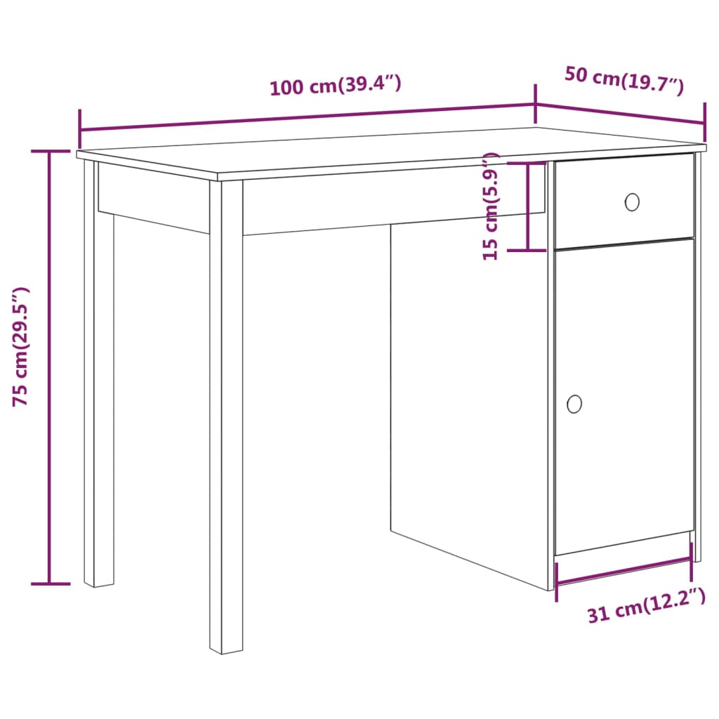 vidaXL Schreibtisch Schwarz 100x50x75 cm Massivholz Kiefer