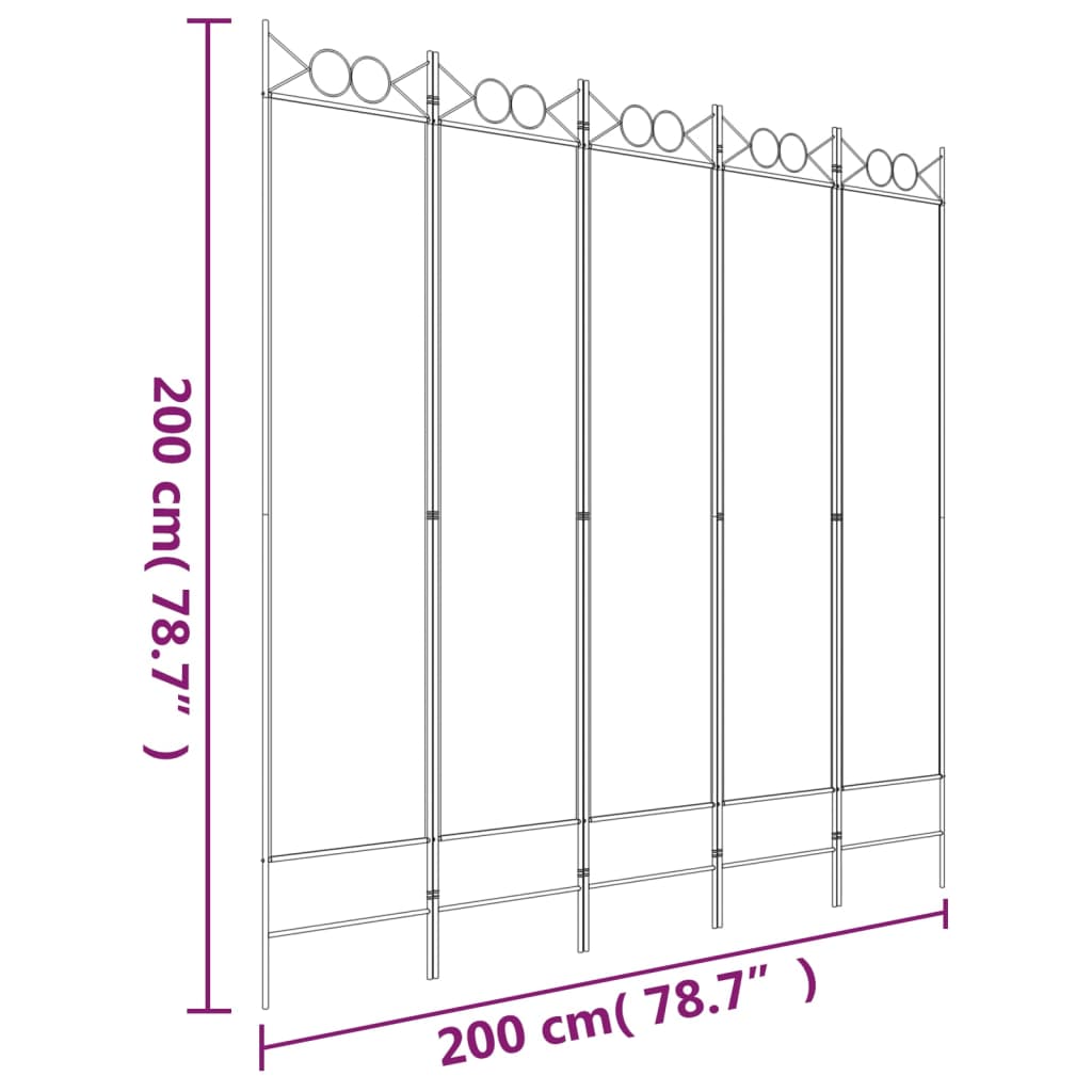 vidaXL 5-tlg. Paravent Weiß 200x200 cm Stoff