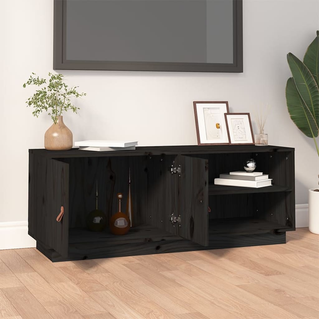 vidaXL TV-Schrank Schwarz 105x34x40 cm Massivholz Kiefer