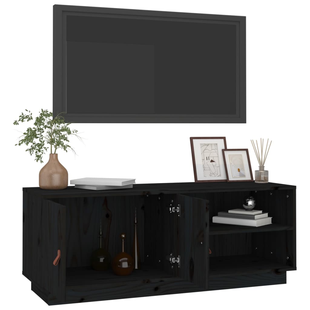 vidaXL TV-Schrank Schwarz 105x34x40 cm Massivholz Kiefer