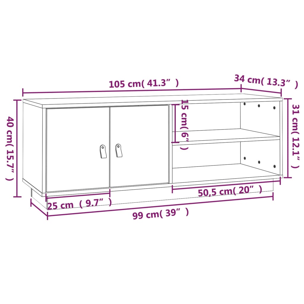 vidaXL TV-Schrank Schwarz 105x34x40 cm Massivholz Kiefer