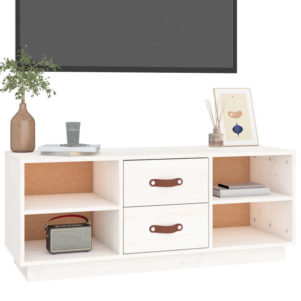 vidaXL TV-Schrank Weiß 100x34x40 cm Massivholz Kiefer