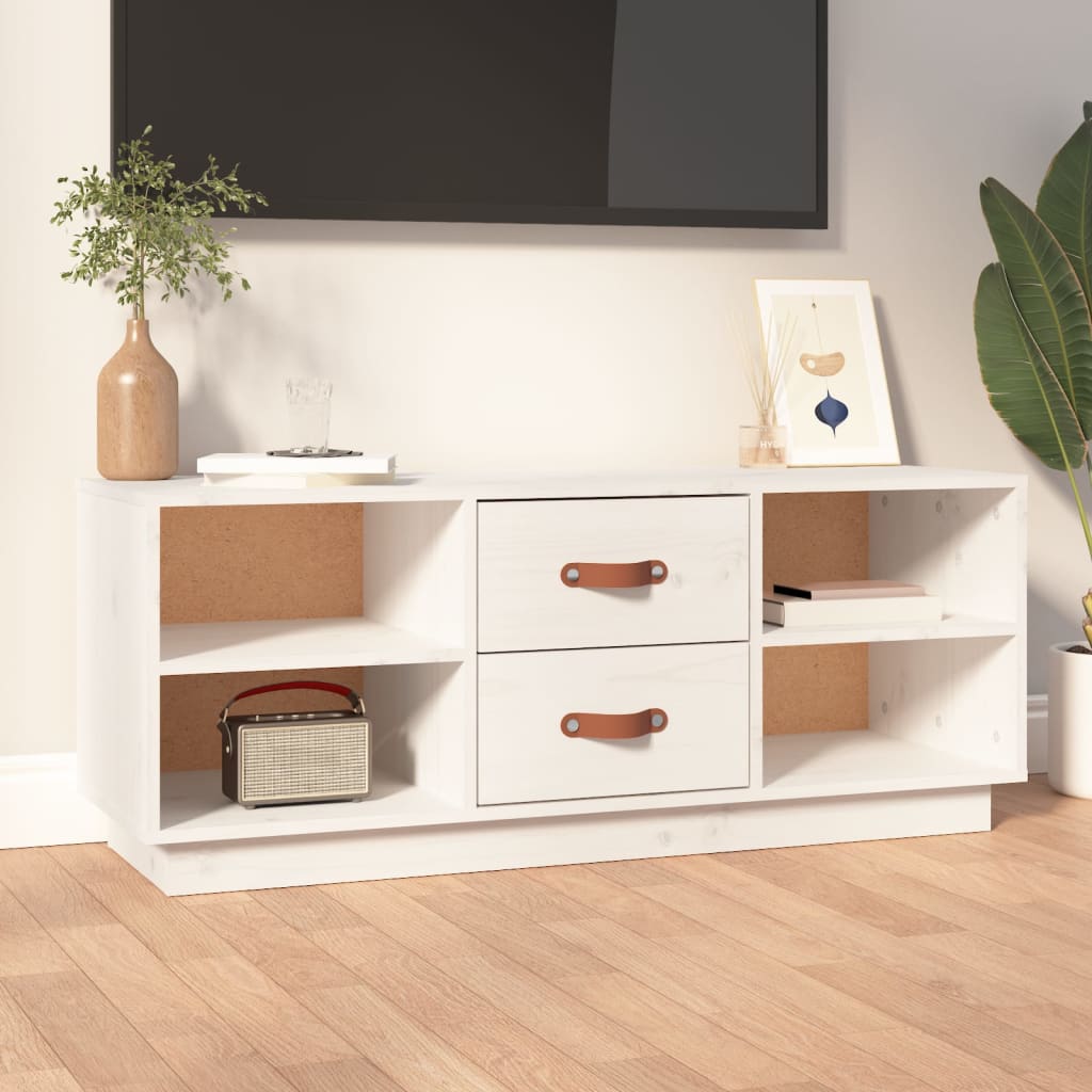 vidaXL TV-Schrank Weiß 100x34x40 cm Massivholz Kiefer