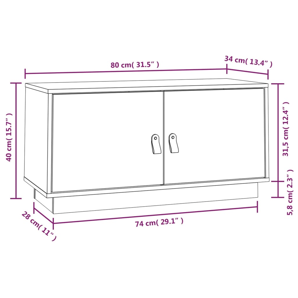 vidaXL TV-Schrank Grau 80x34x40 cm Massivholz Kiefer