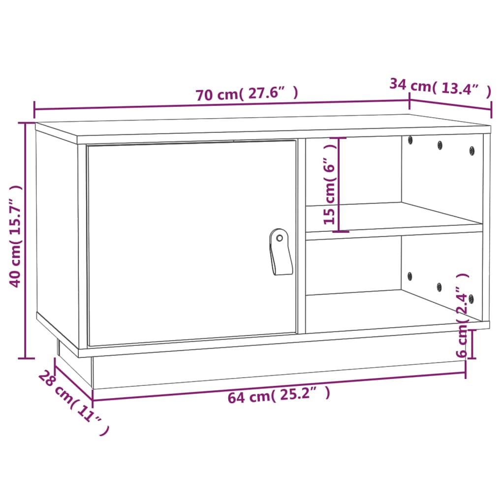 vidaXL TV-Schrank Schwarz 70x34x40 cm Massivholz Kiefer