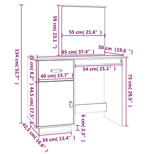 vidaXL Schminktisch Weiß 95x50x134 cm Massivholz Kiefer