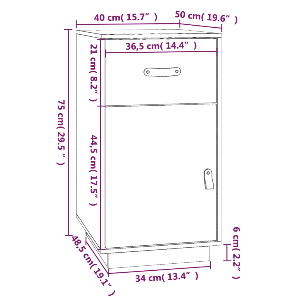 vidaXL Schreibtisch-Schrank Schwarz 40x50x75 cm Massivholz Kiefer