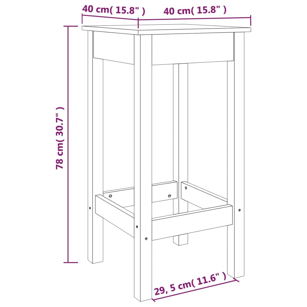 vidaXL Barstühle 2 Stk. Weiß 40x40x78 cm Massivholz Kiefer