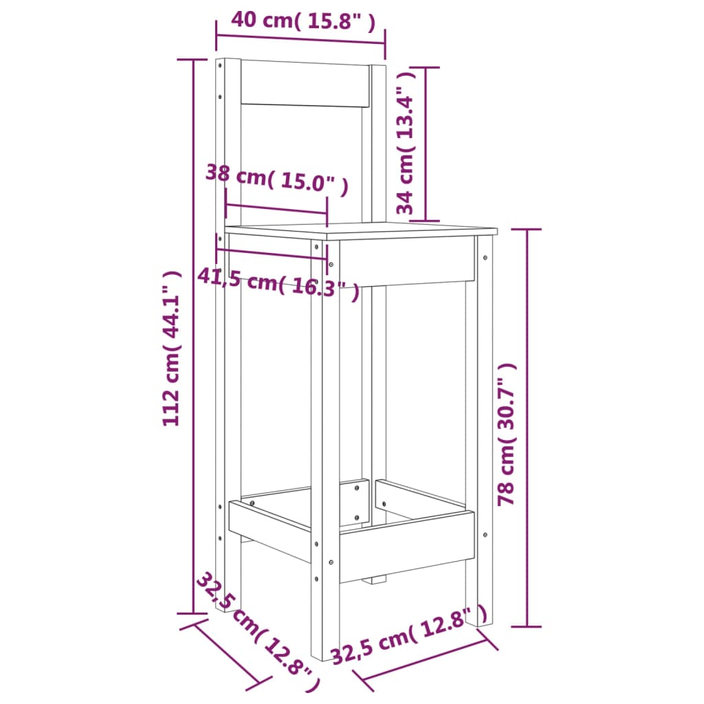 vidaXL Barstühle 2 Stk. Weiß 40x41,5x112 cm Massivholz Kiefer