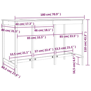 vidaXL Bartisch 180x80x110 cm Massivholz Kiefer