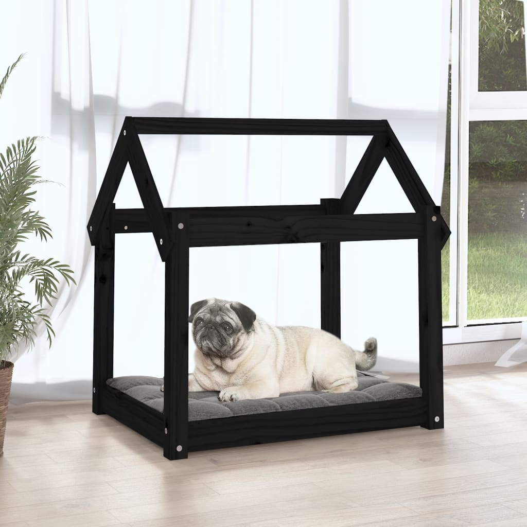 Hundebett Schwarz 71x55x70 cm Massivholz Kiefer