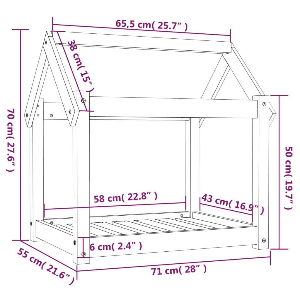 Hundebett Schwarz 71x55x70 cm Massivholz Kiefer