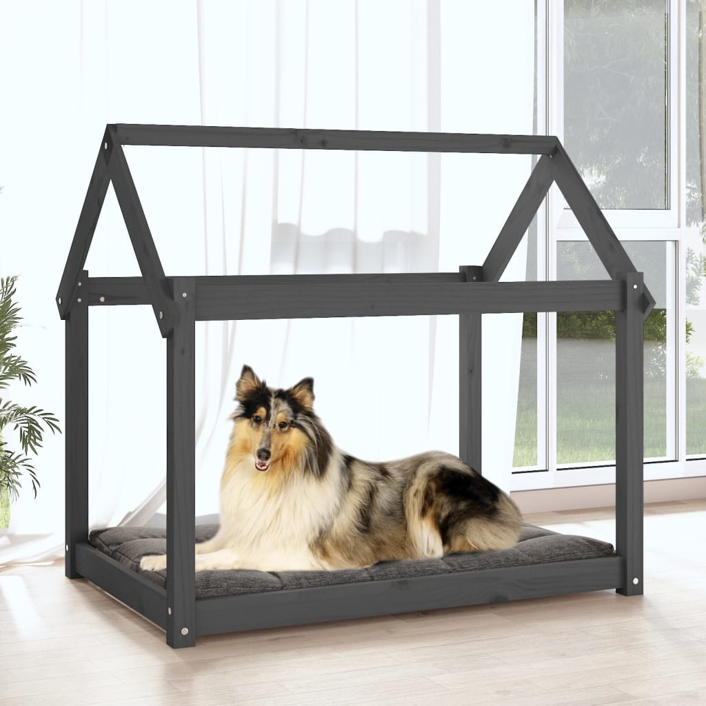 vidaXL Hundebett Grau 101x70x90 cm Massivholz Kiefer