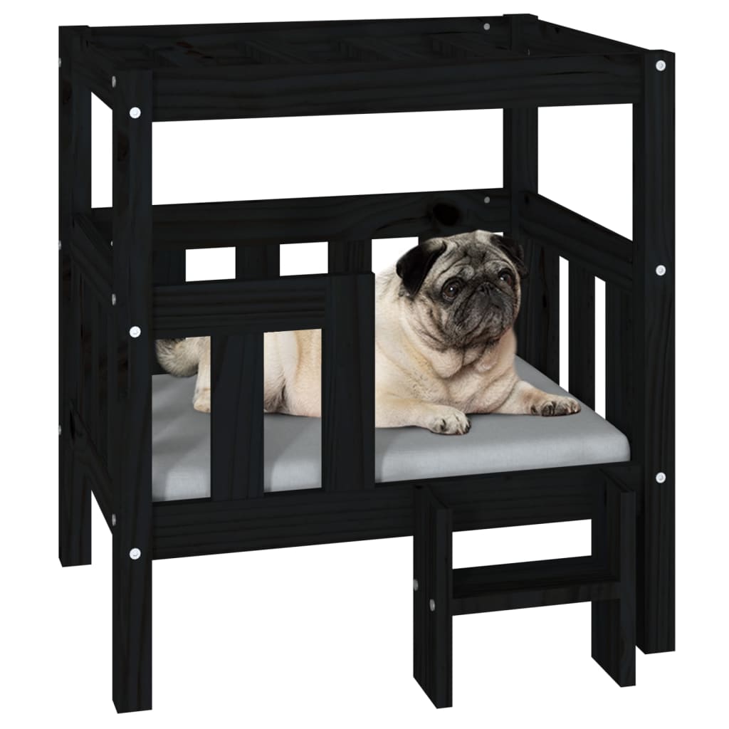 Hundebett Schwarz 65,5x43x70 cm Massivholz Kiefer