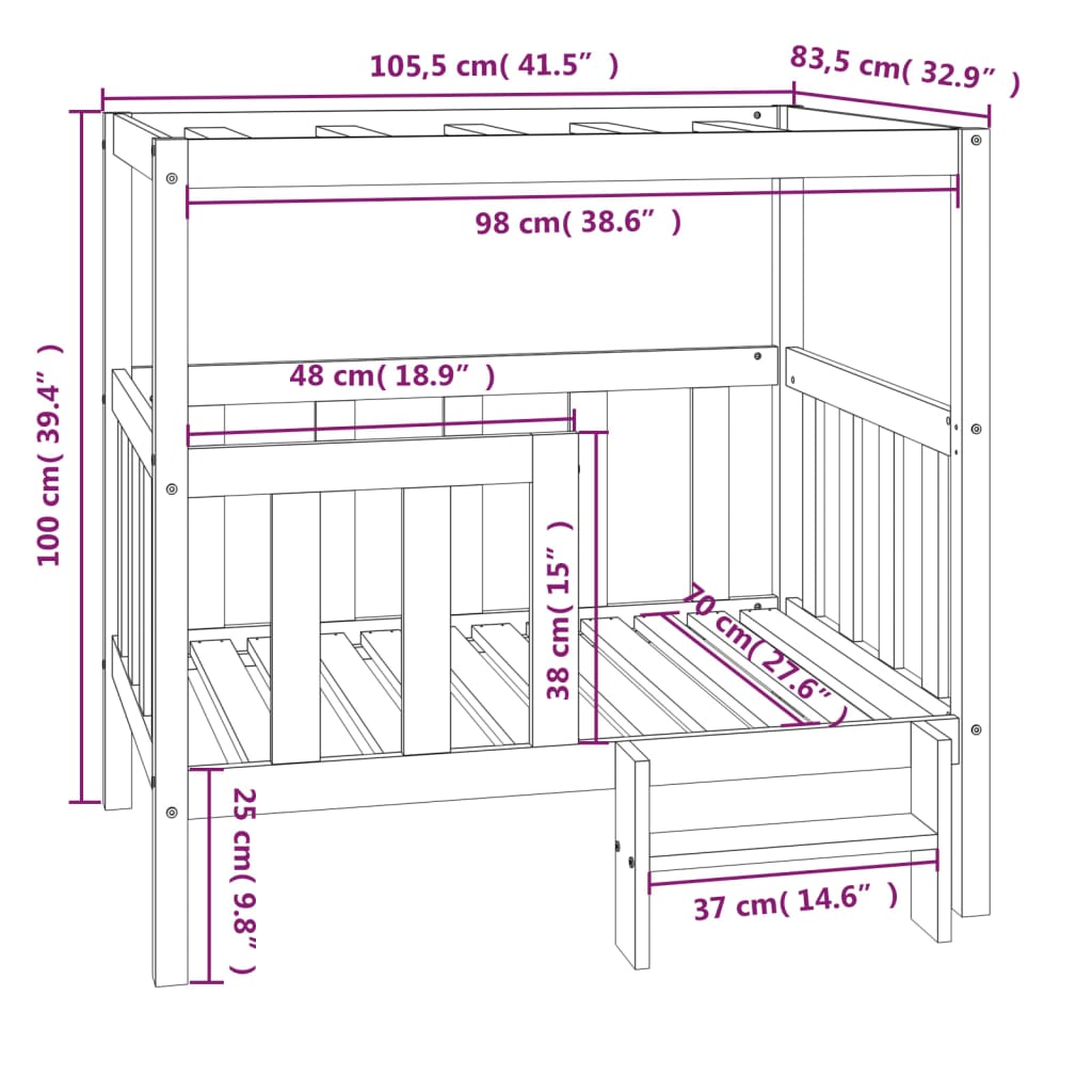 vidaXL Hundebett 105,5x83,5x100 cm Massivholz Kiefer