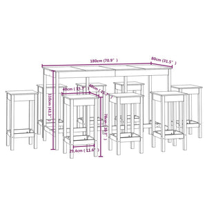 vidaXL 9-tlg. Bar-Set Weiß Massivholz Kiefer