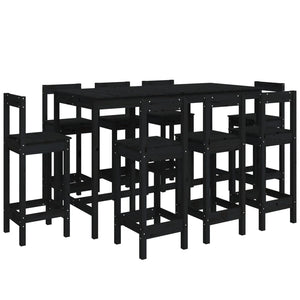 vidaXL 9-tlg. Bar-Set Schwarz Massivholz Kiefer