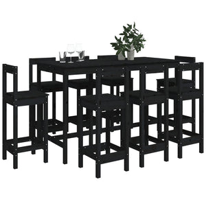 vidaXL 9-tlg. Bar-Set Schwarz Massivholz Kiefer