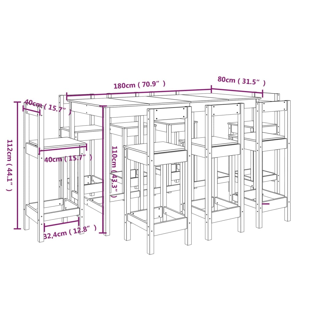 vidaXL 9-tlg. Bar-Set Schwarz Massivholz Kiefer