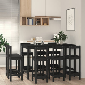 vidaXL 9-tlg. Bar-Set Schwarz Massivholz Kiefer