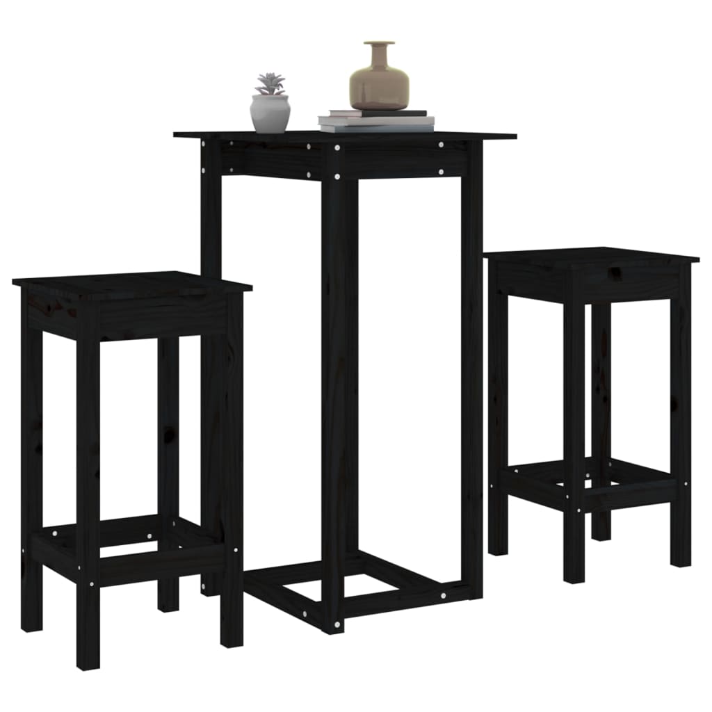 vidaXL 3-tlg. Bar-Set Schwarz Massivholz Kiefer