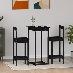 vidaXL 3-tlg. Bar-Set Schwarz Massivholz Kiefer