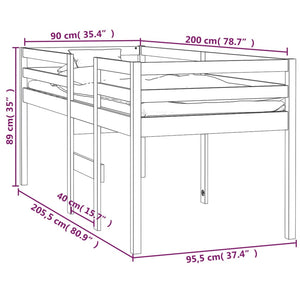 vidaXL Hochbett Weiß 90x200 cm Massivholz Kiefer