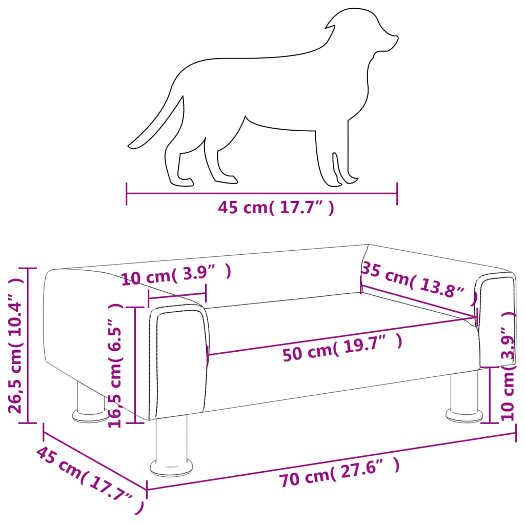 vidaXL Hundebett Rosa 70x45x26,5 cm Samt