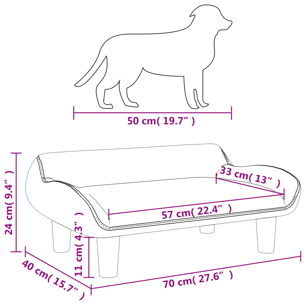 vidaXL Hundebett Rosa 70x40x24 cm Samt