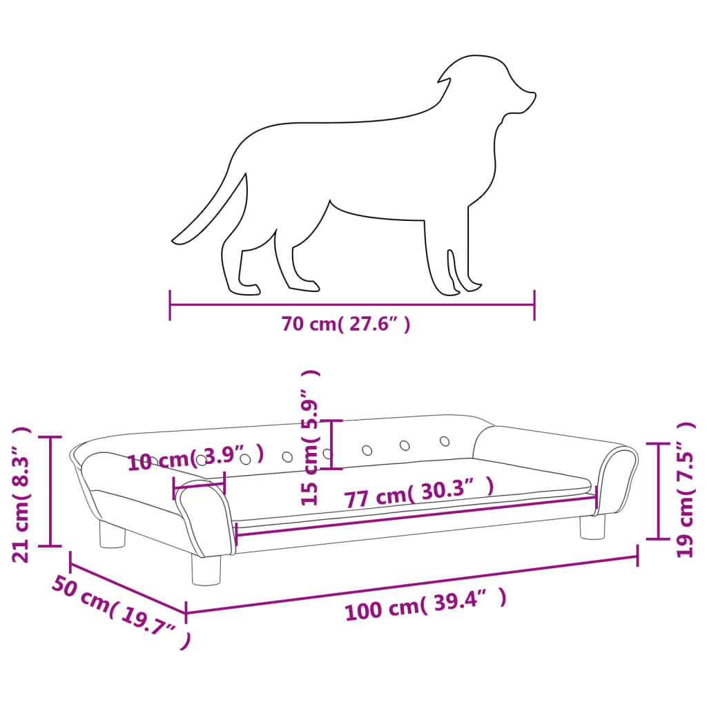 Hundebett Dunkelgrau 100x50x21 cm Samt Stilecasa