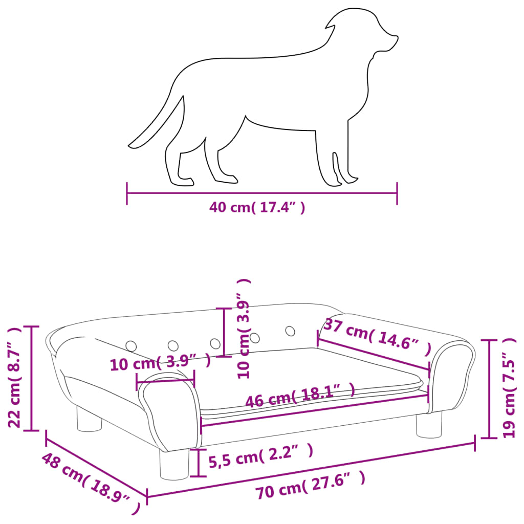 vidaXL Hundebett Rosa 70x48x22 cm Samt