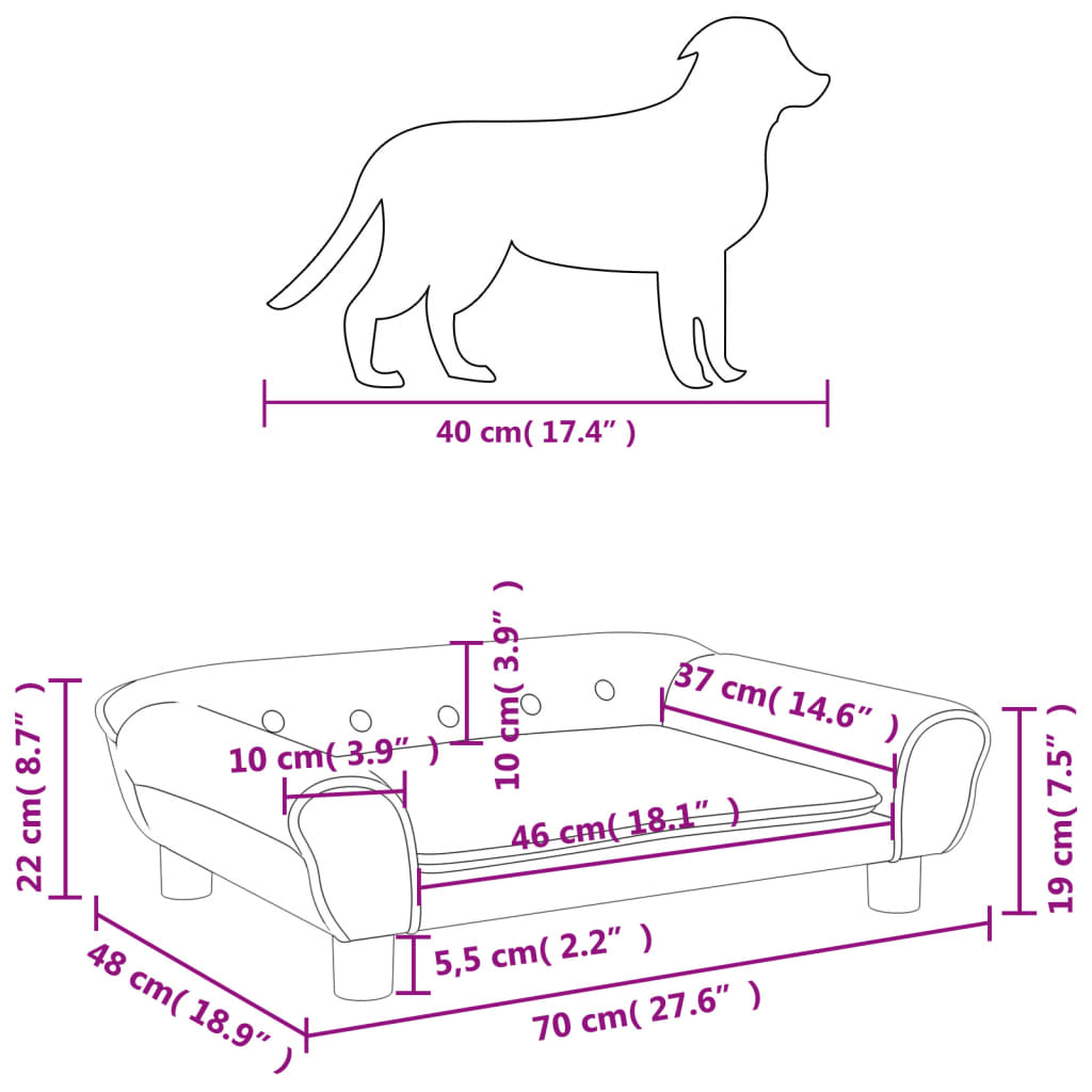 Hundebett Schwarz 70x48x22 cm Samt