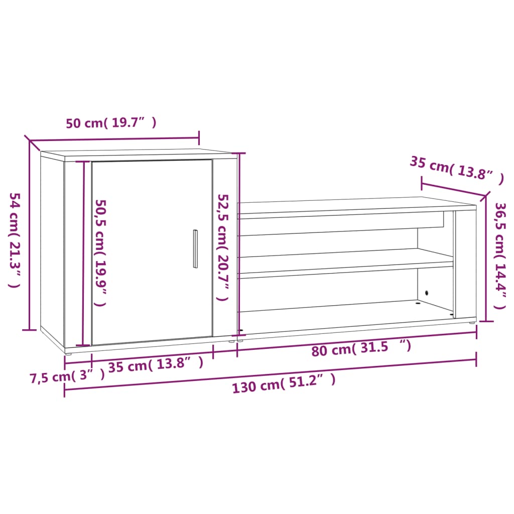 Schuhschrank Grau Sonoma 130x35x54 cm Holzwerkstoff