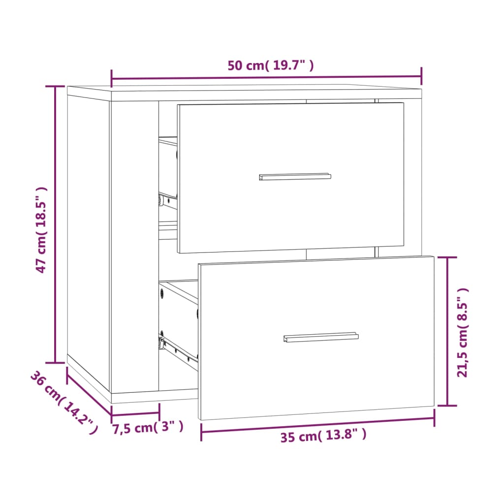 vidaXL Wand-Nachttisch Schwarz 50x36x47 cm