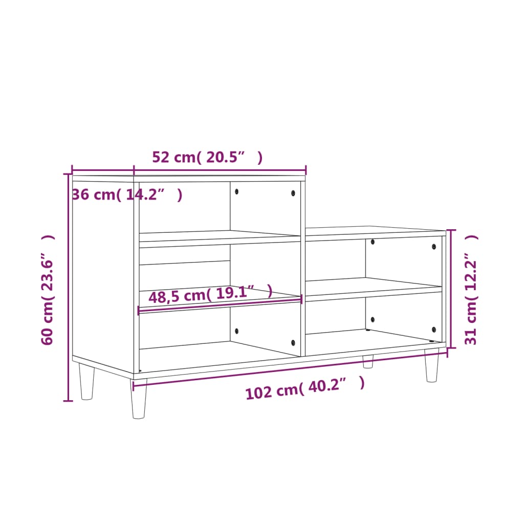 vidaXL Schuhregal Weiß 102x36x60 cm Holzwerkstoff