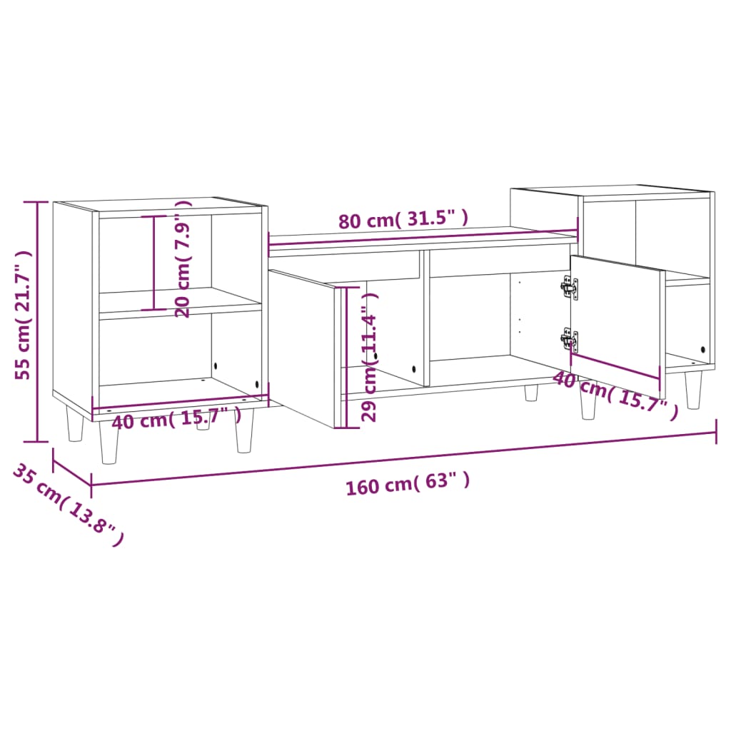 vidaXL TV-Schrank Grau Sonoma 160x35x55 cm Holzwerkstoff