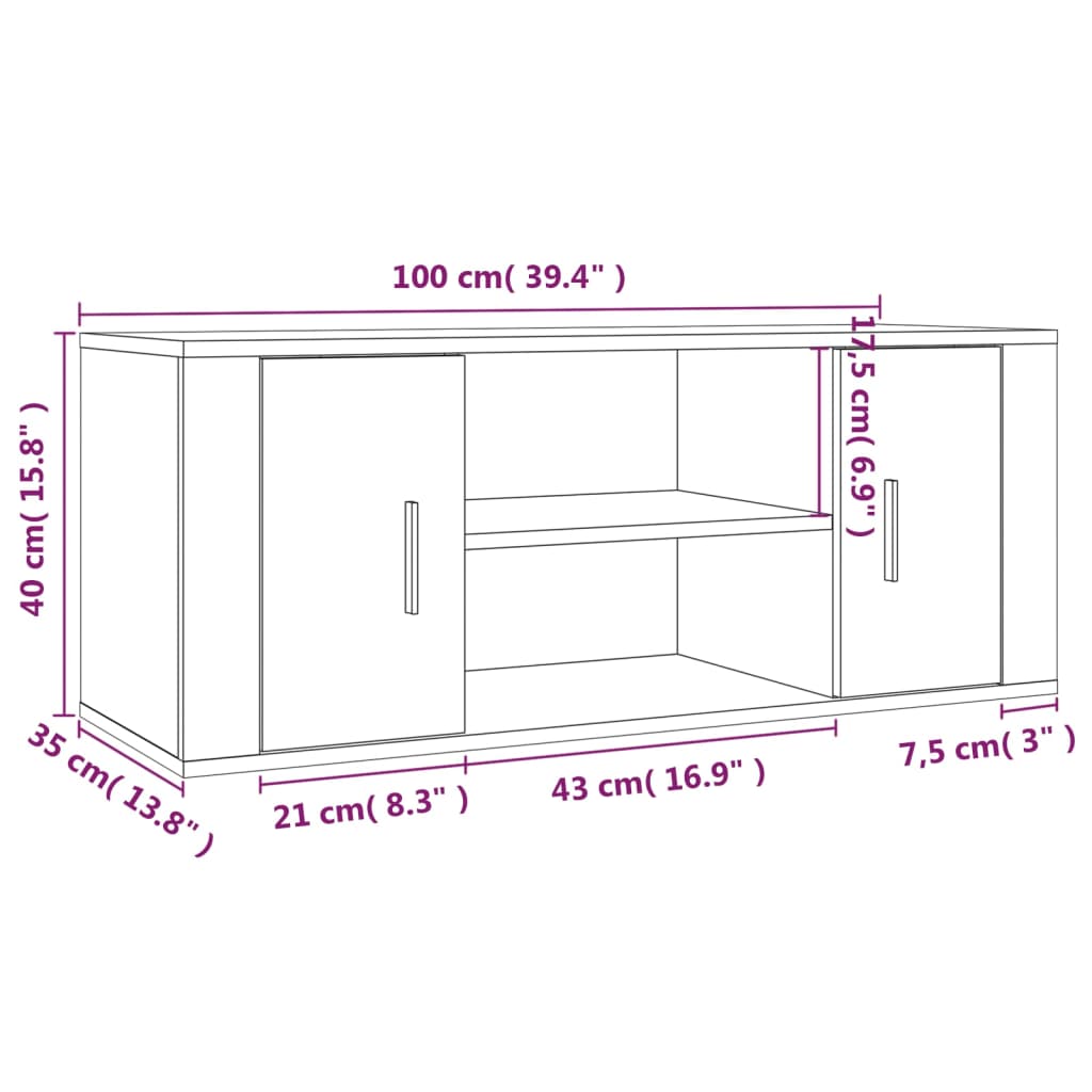 vidaXL TV-Schrank Räuchereiche 100x35x40 cm Holzwerkstoff