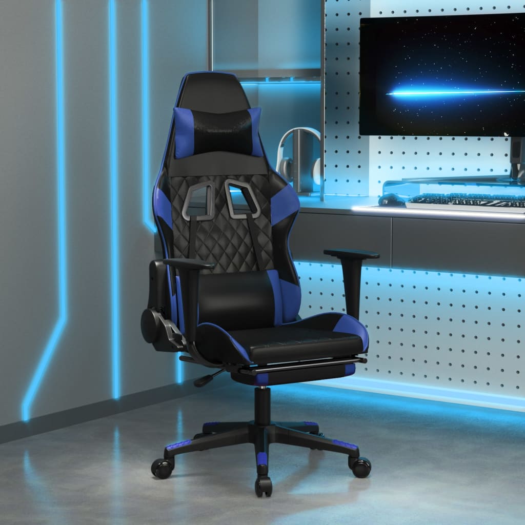 vidaXL Gaming-Stuhl mit Fußstütze Schwarz und Blau Kunstleder