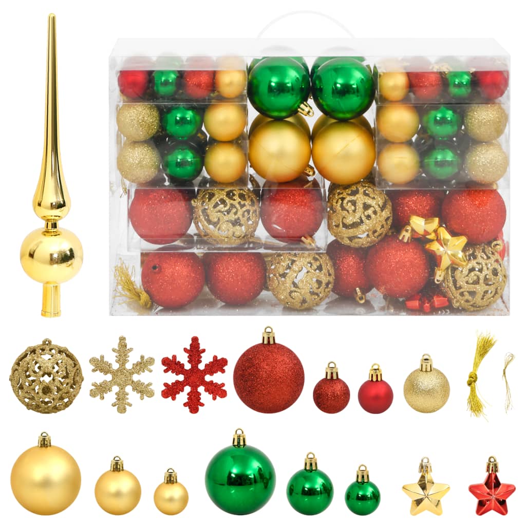 vidaXL 112-tlg. Weihnachtskugel-Set Rot Grün Golden Polystyrol