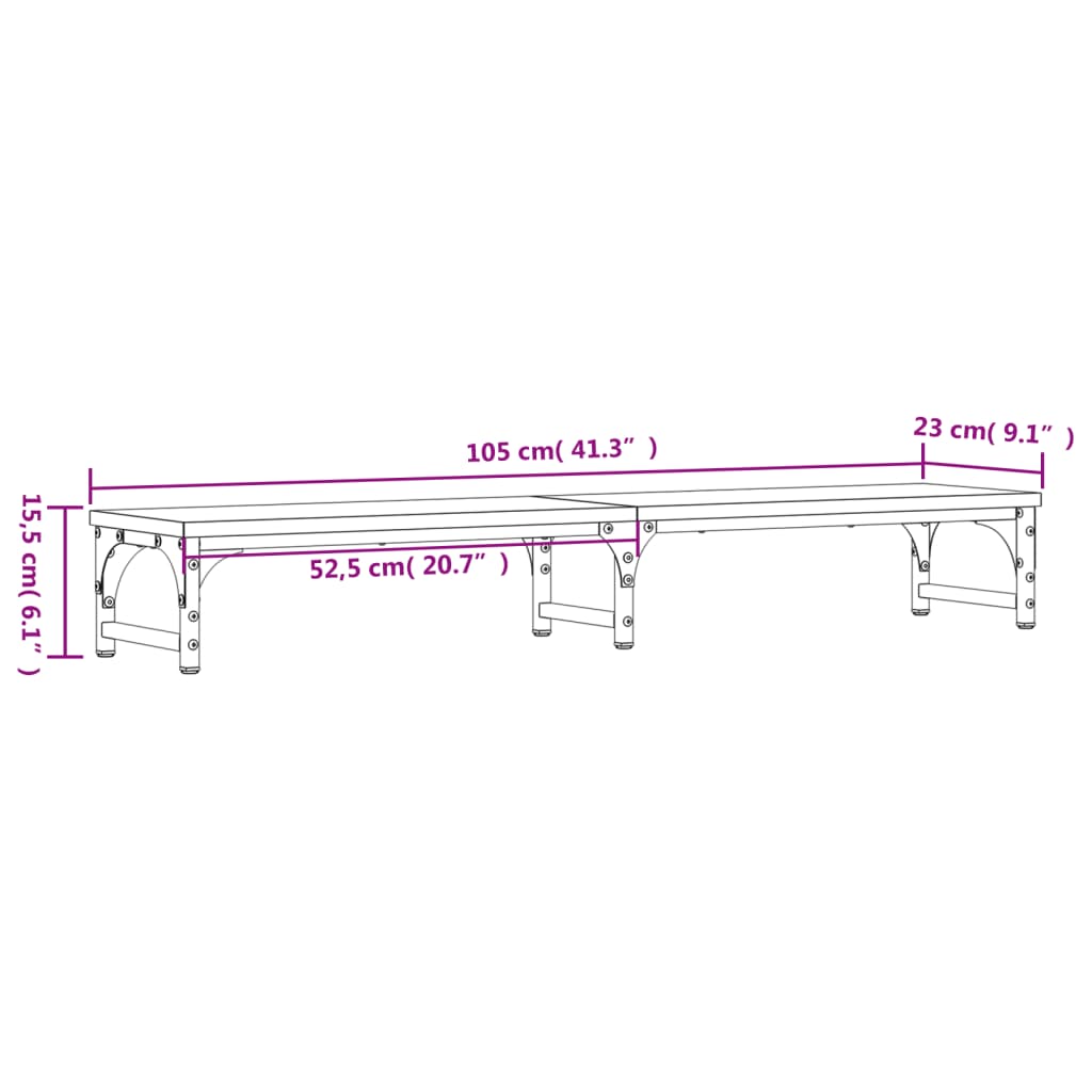 vidaXL Monitorständer Grau Sonoma 105x23x15,5 cm Holzwerkstoff