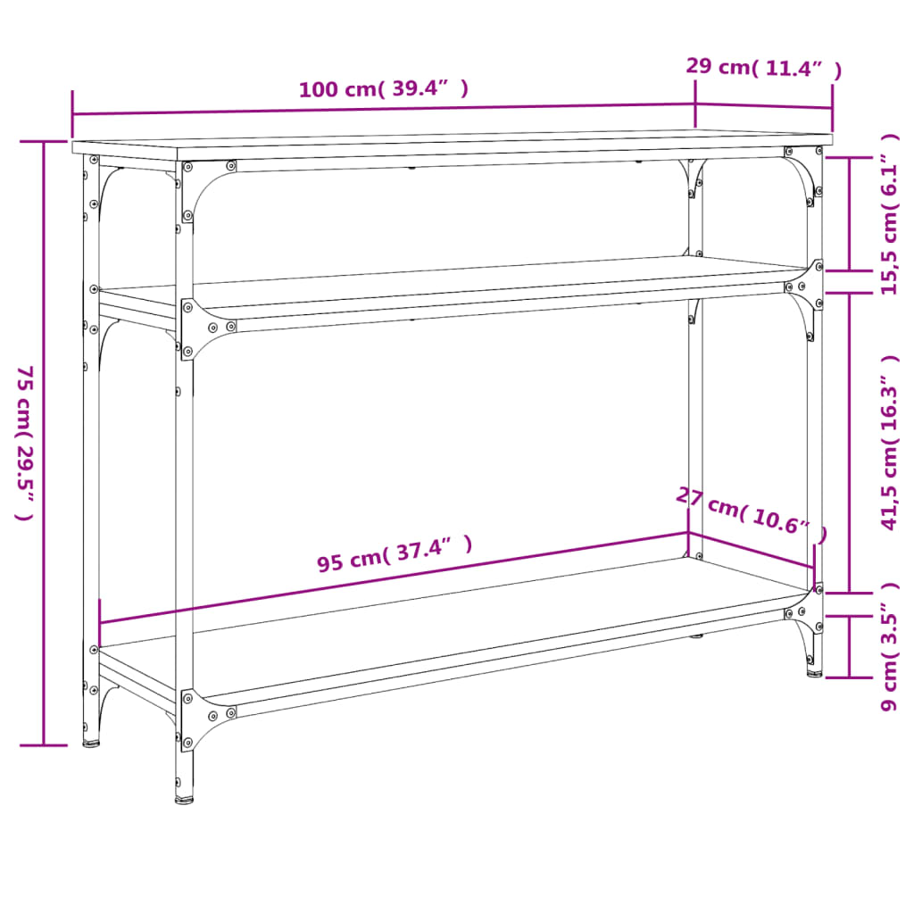 Konsolentisch Grau Sonoma 100x29x75 cm Holzwerkstoff Stilecasa