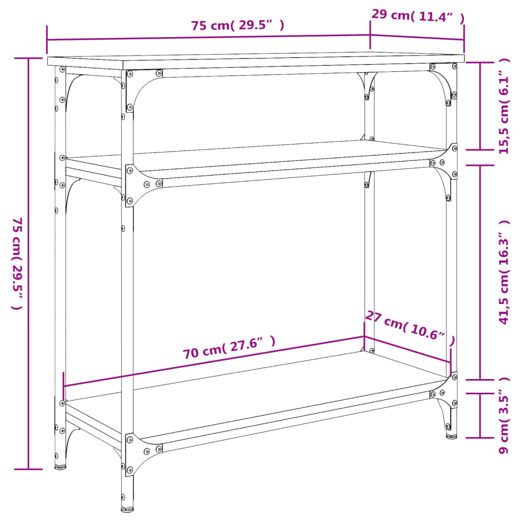 vidaXL Konsolentisch Braun Eichen-Optik 75x29x75 cm Holzwerkstoff