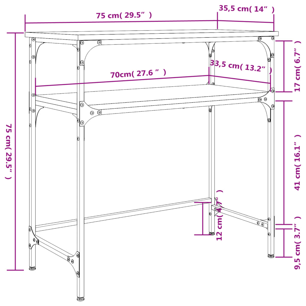 vidaXL Konsolentisch Schwarz 75x35,5x75 cm Holzwerkstoff