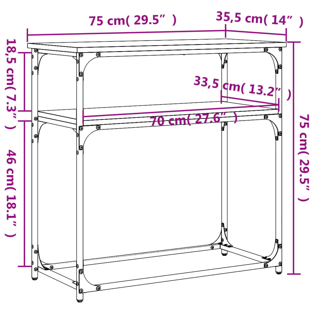 vidaXL Konsolentisch Sonoma-Eiche 75x35,5x75 cm Holzwerkstoff