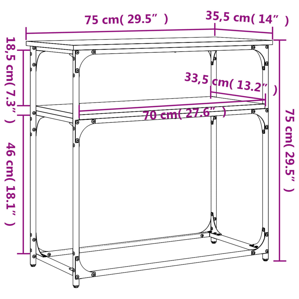 vidaXL Konsolentisch Grau Sonoma 75x35,5x75 cm Holzwerkstoff