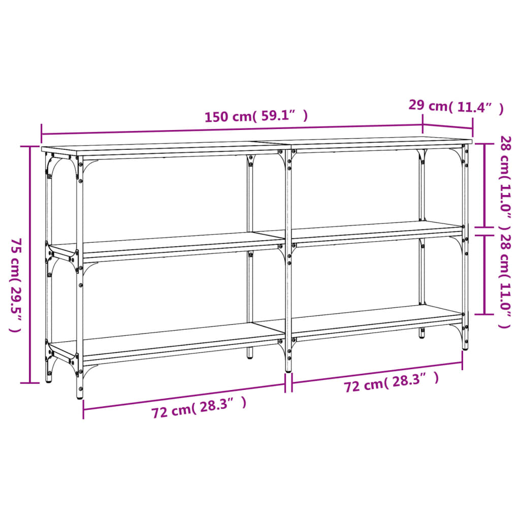 vidaXL Konsolentisch Grau Sonoma 150x29x75 cm Holzwerkstoff