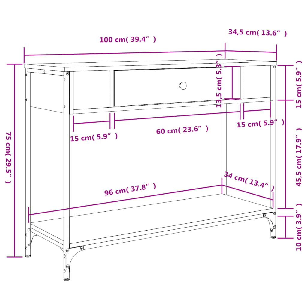 Konsolentisch Schwarz 100x34,5x75 cm Holzwerkstoff Stilecasa